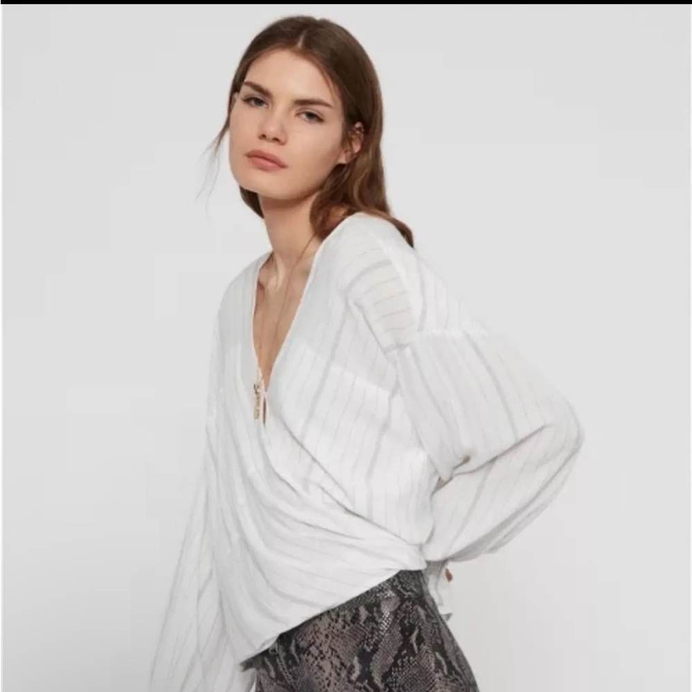 AllSaints White Draped V-Neck Knit Top